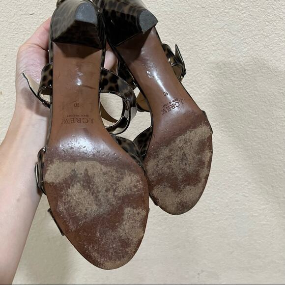 J. Crew Collection Patent leather leopard cheetah crossed buckle straps heels - Picture 8 of 10